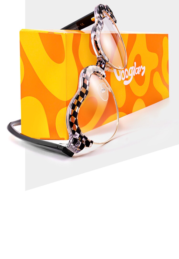 Your style will be never limited with Vooglam's uniquely designed half frame glasses.  This collection of frame designs emphasizes creativity and freedom.  Paired with bold makeup and fashionable outfits, you can confidently show the innovation and breakthrough spirit of half-rim glasses.  The overall aesthetic of the half-frame is modern, artistic, and visually appealing.