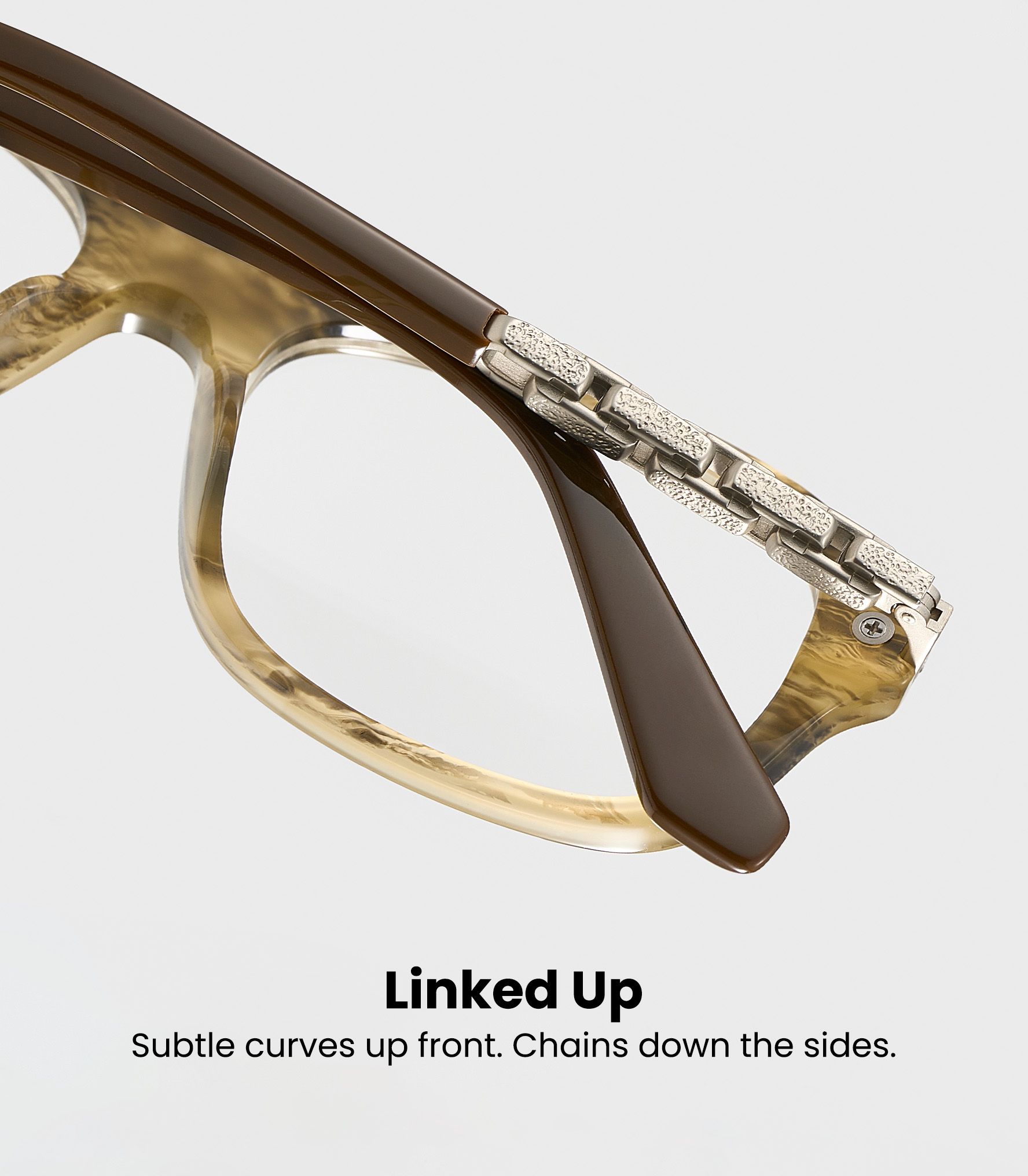 Albini grunge glasses by Vooglam Grunge Rock Collection: Retro wood grain navigator glasses with cool punk link chain temples