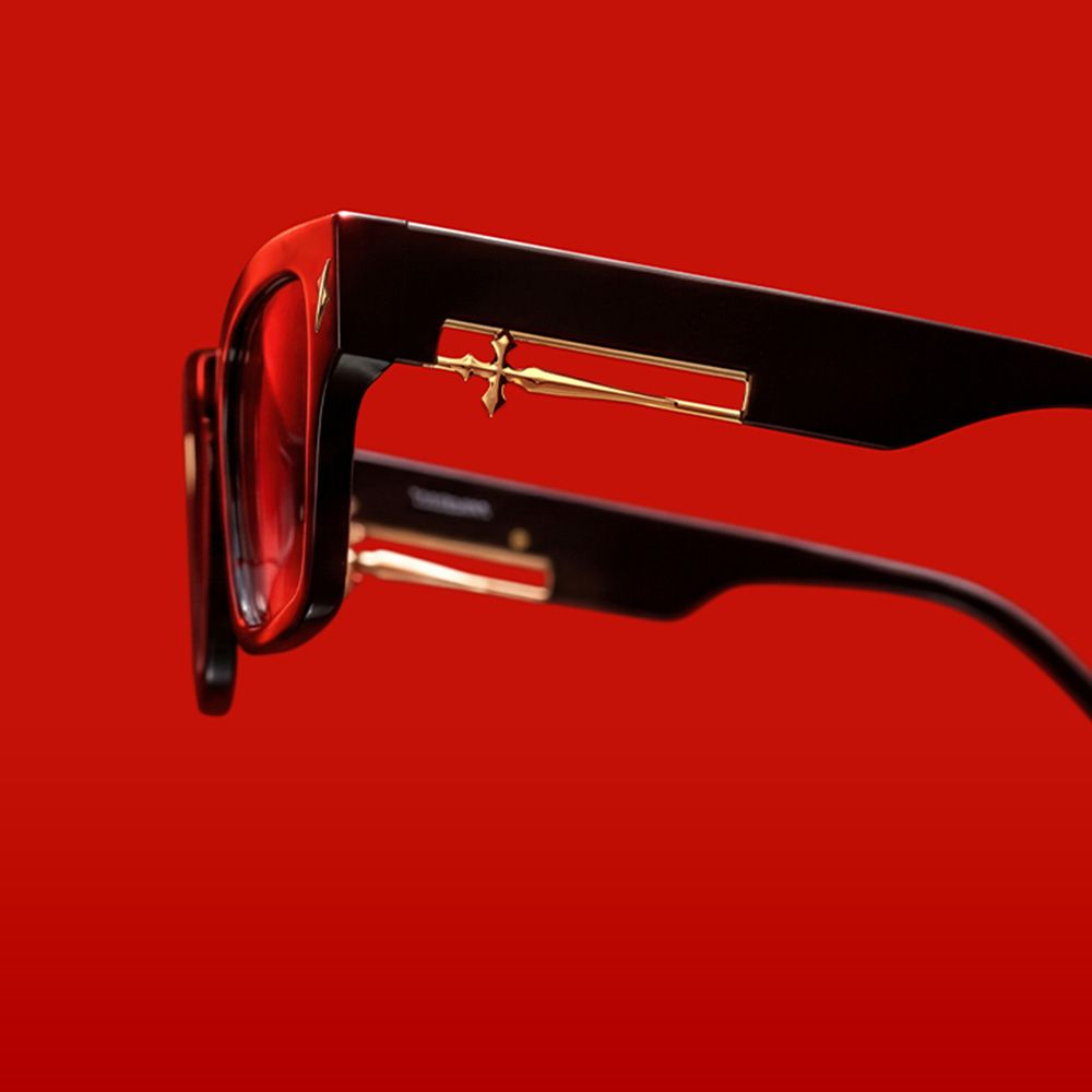 Vooglam Bloody Opium Collection: Avant garde eyeglasses with refined gothic details and premium black and red frames, desinged for your daily goth vibe