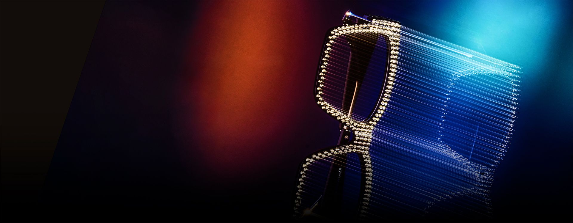 Close-up of dazzling disco glasses with shimmering details, capturing the essence of retro glam and vibrant nightlife energy.