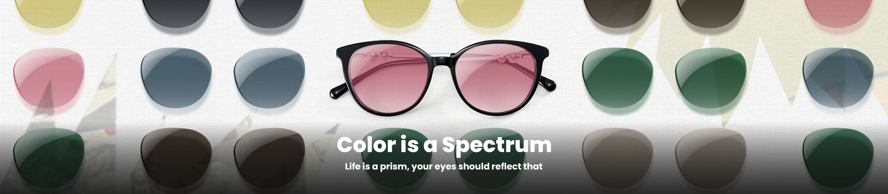 Vooglam Colour Tints eyewear displayed with a variety of tinted lenses in multiple vibrant shades.