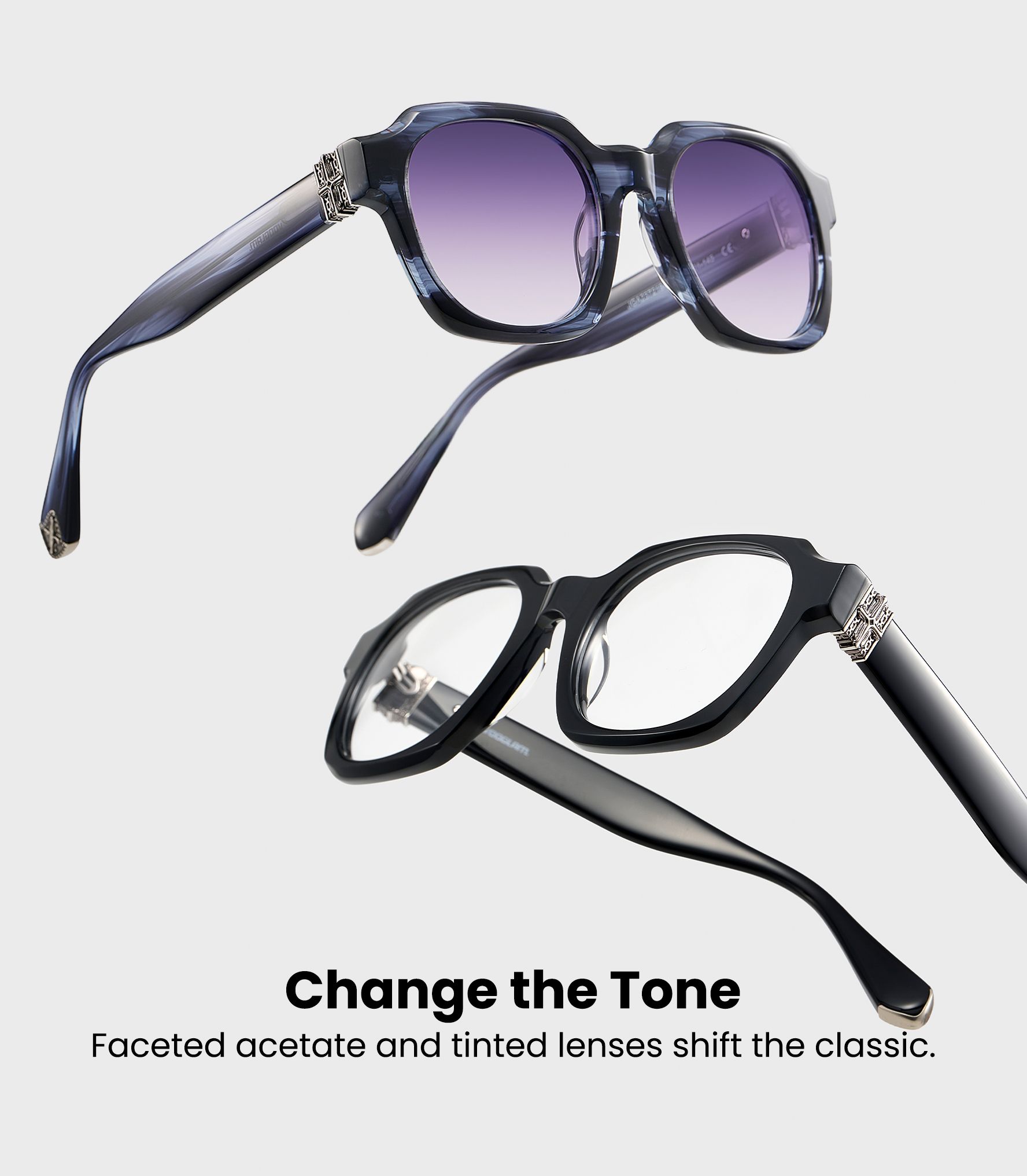 Vernon grunge glasses by Vooglam Grunge Rock Collection: Gothic hexagon glasses glasses featuring vintage cross hardware, designed in streetwear fashion