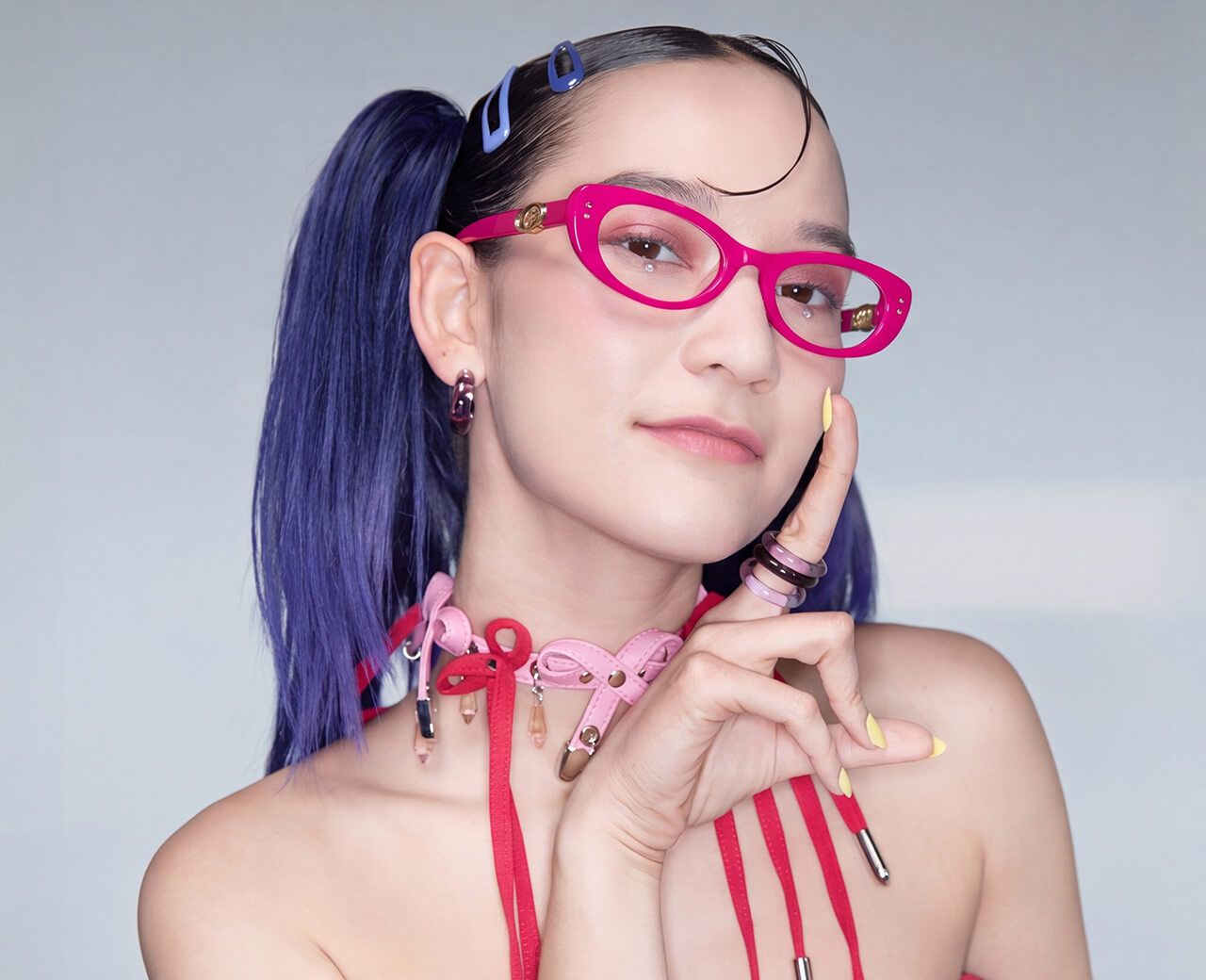 Bold Eyewear for Multifaceted Lifestyle: Ginza - Magenta Acetate Y2K Narrow Cat Eye Glasses | Vooglam x Mona Matsuoka Designer Glasses Collab