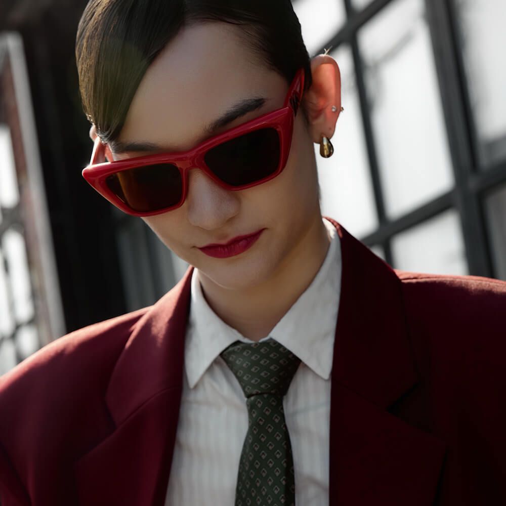 Mona Matsuoka wearing the Collision Meguro - Puffy Red TR90 Cat Eye Rx Glasses | Vooglam Limited Designer Eyewear