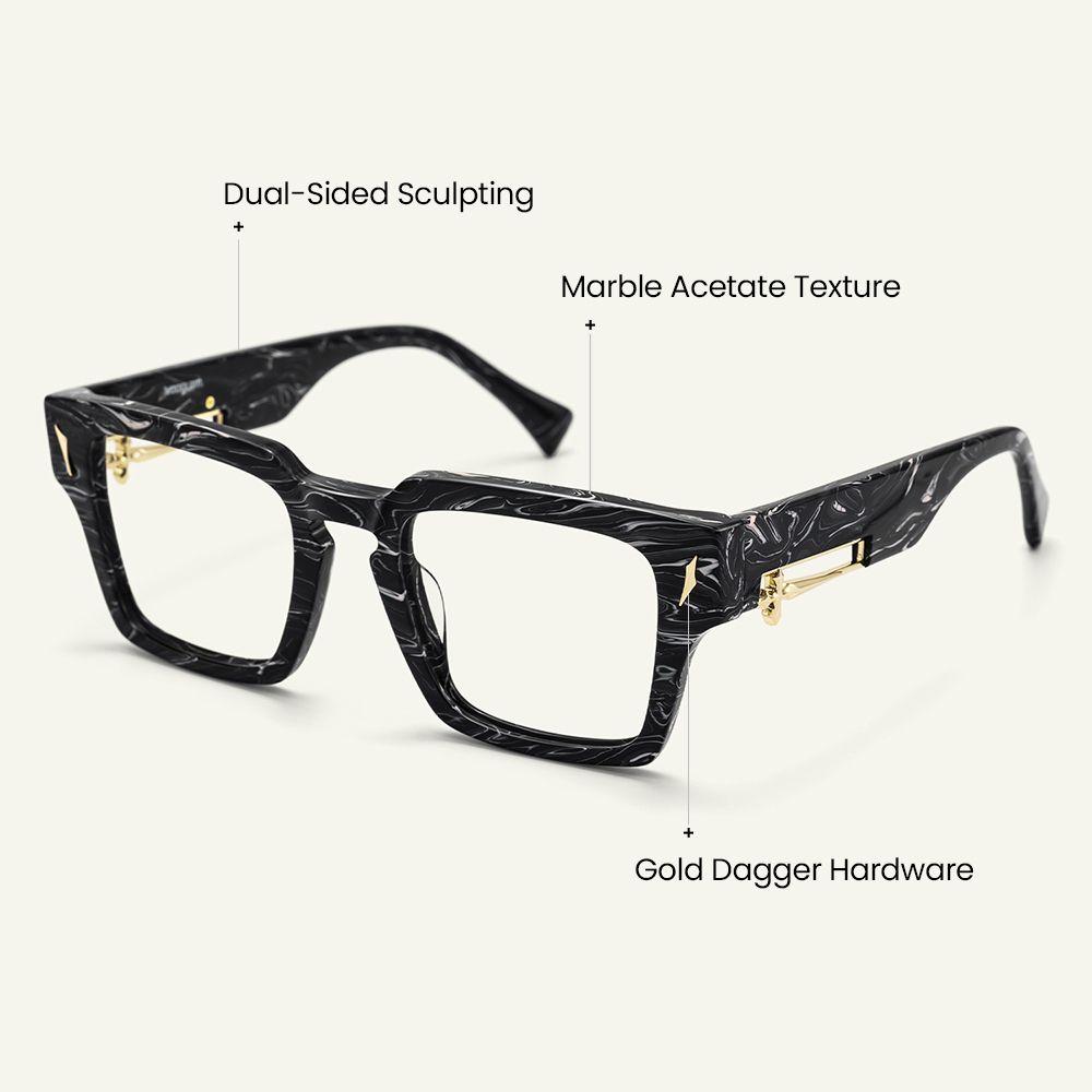 Stiletto - Rectangle Black Eyeglasses craft details