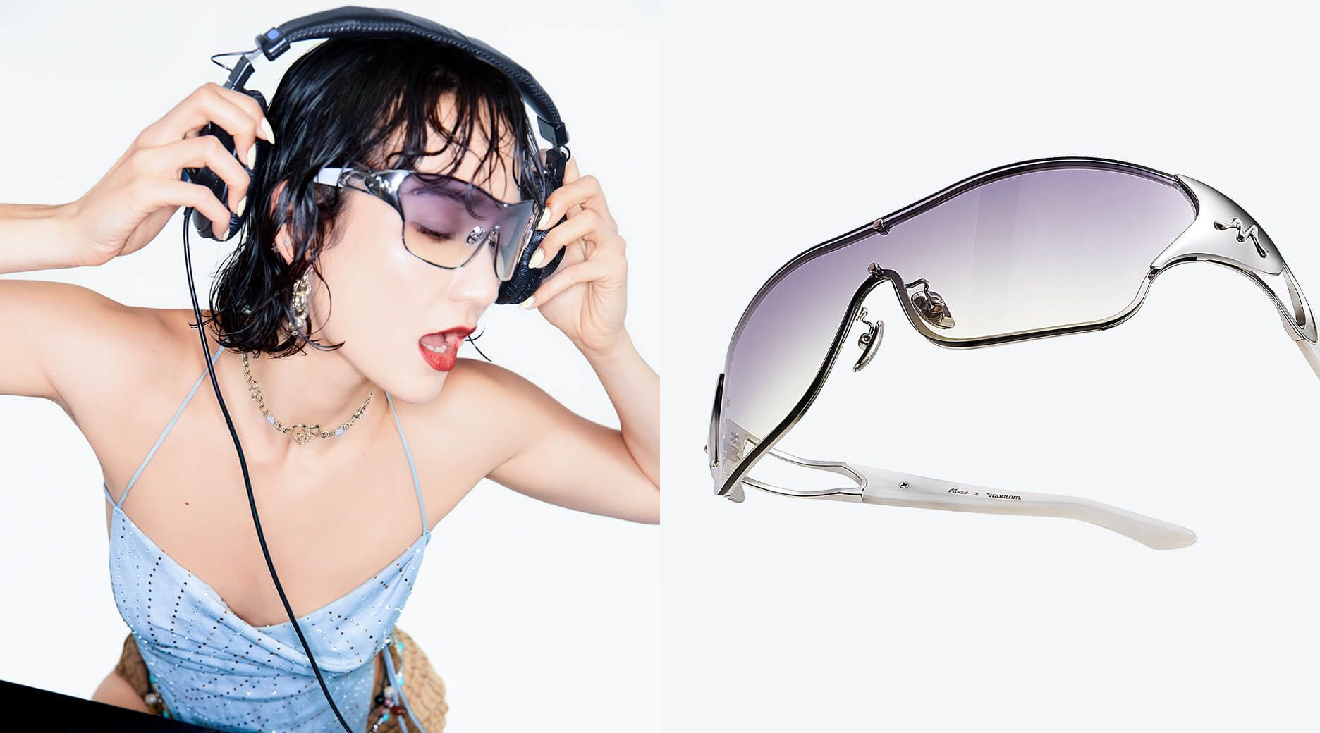 Bold Eyewear for Multifaceted Lifestyle: Suzuka - Pearlescent White Fashion Shield Shades | Vooglam x Mona Matsuoka Designer Glasses Collab