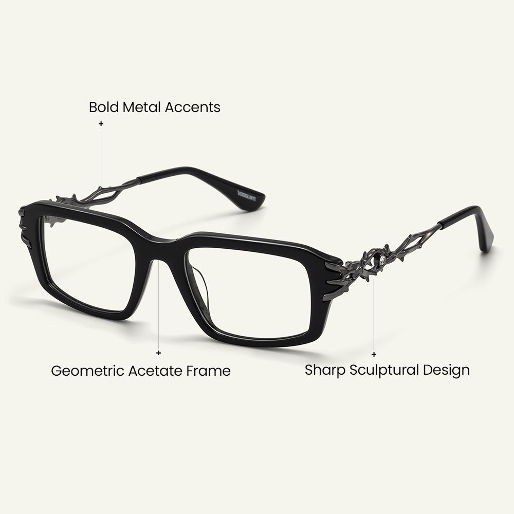 Vorpal - Rectangle Black Eyeglasses craft details