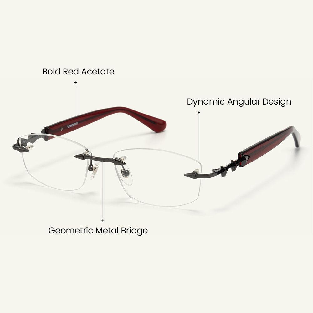 Fracture - Rectangle Red Eyeglasses craft details