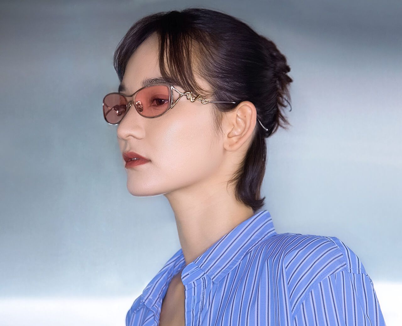 Bold Eyewear for Multifaceted Lifestyle: Okinawa - Silver Metal Double Wave Temple Glasses | Vooglam x Mona Matsuoka Designer Glasses Collab