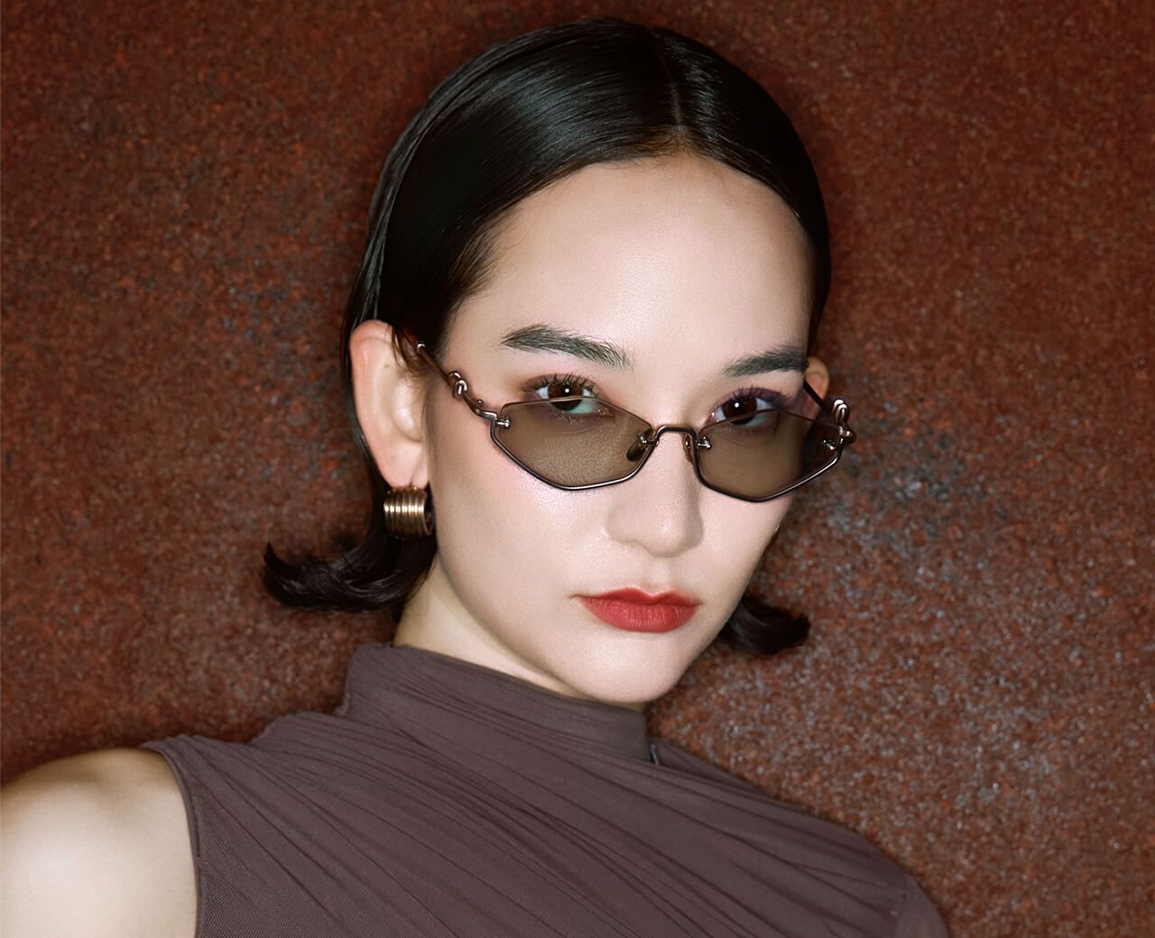 Bold Eyewear for Multifaceted Lifestyle: Niseko - Matte Brushed Gold Geometric Glasses | Vooglam x Mona Matsuoka Designer Glasses Collab
