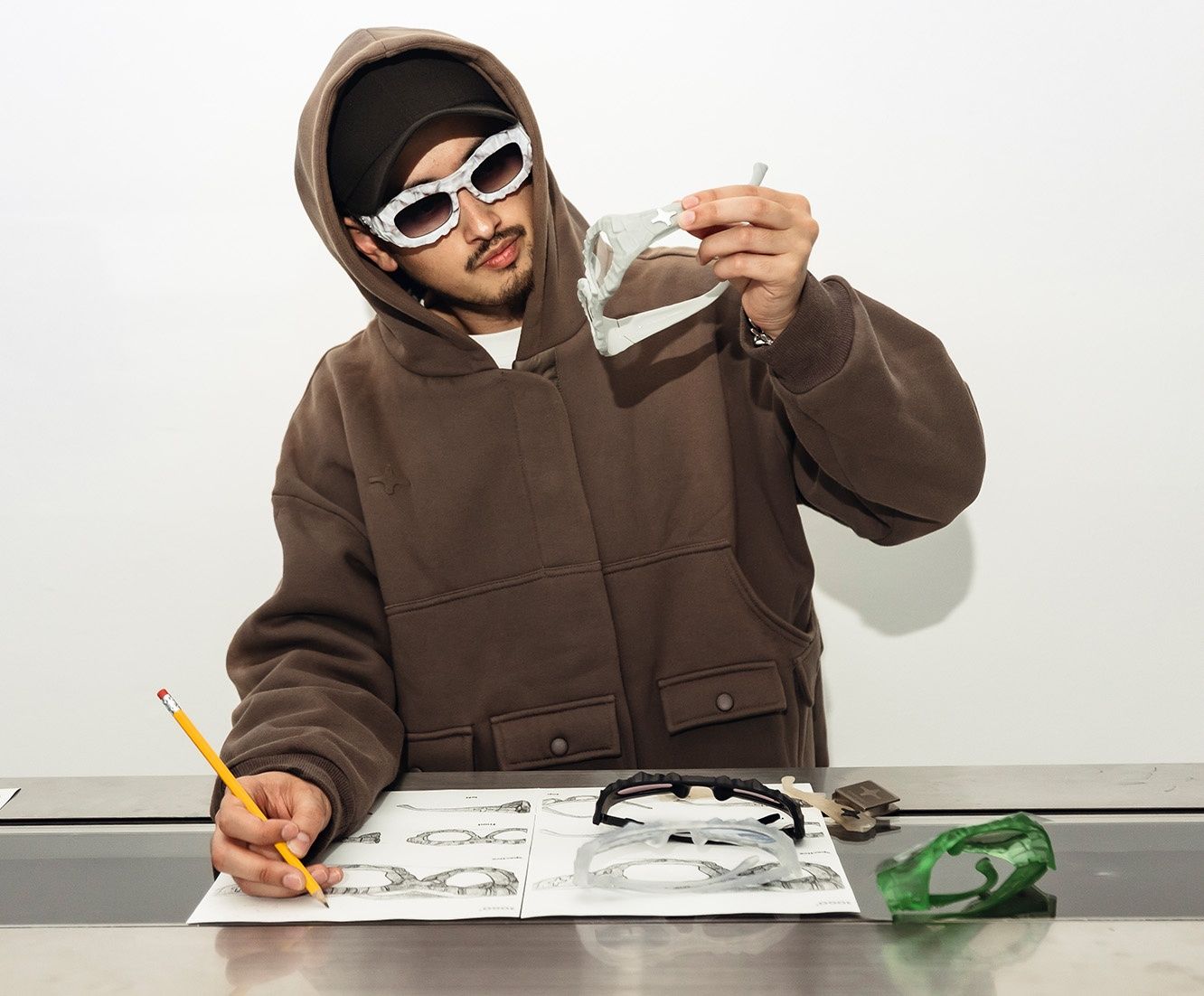 Tombogo x Vooglam designer collaboration campaign model wearing limited edition eyewear