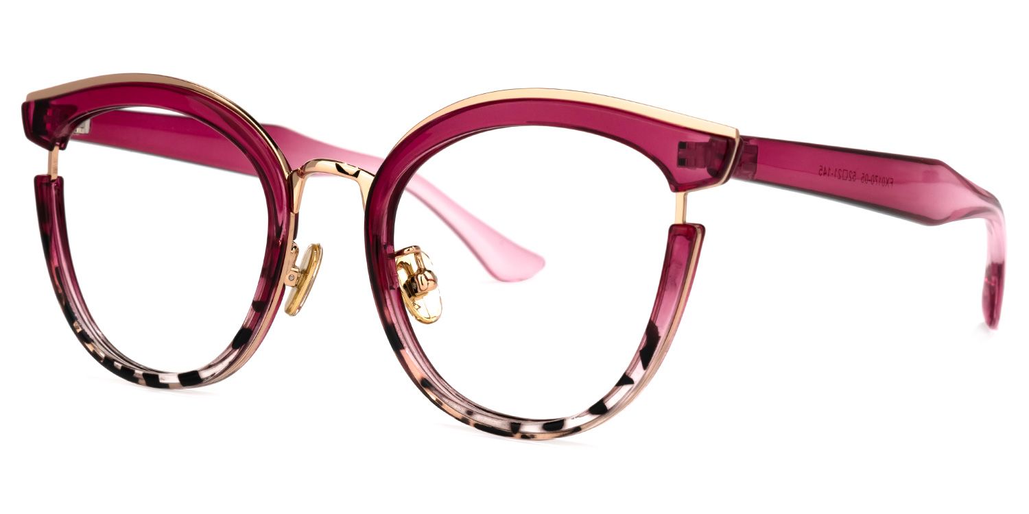 Retro Bohemian Round Cateye Pink Glasses Vibrant Vibe | Vooglam Front View