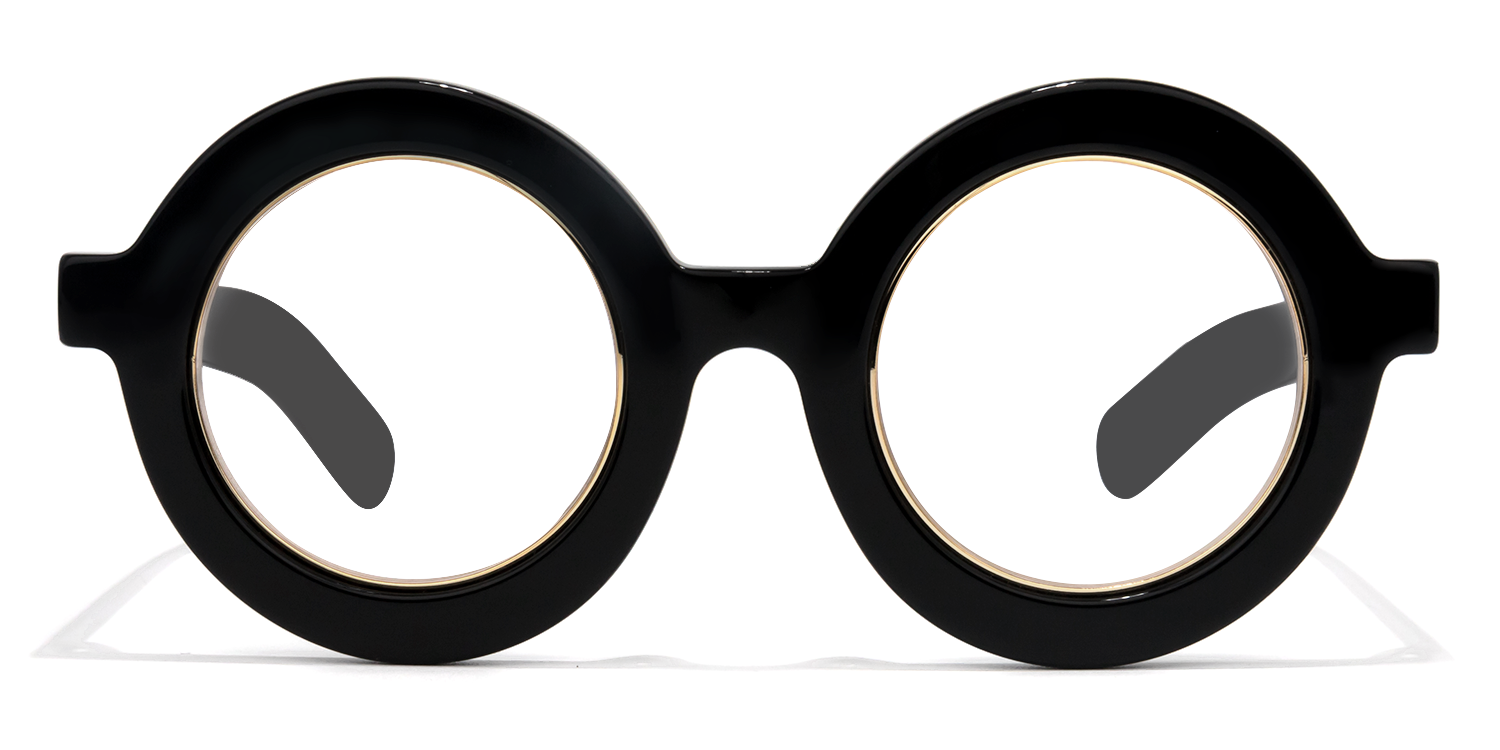 Almon - Round Black Eyeglasses by Vooglam - Angle View