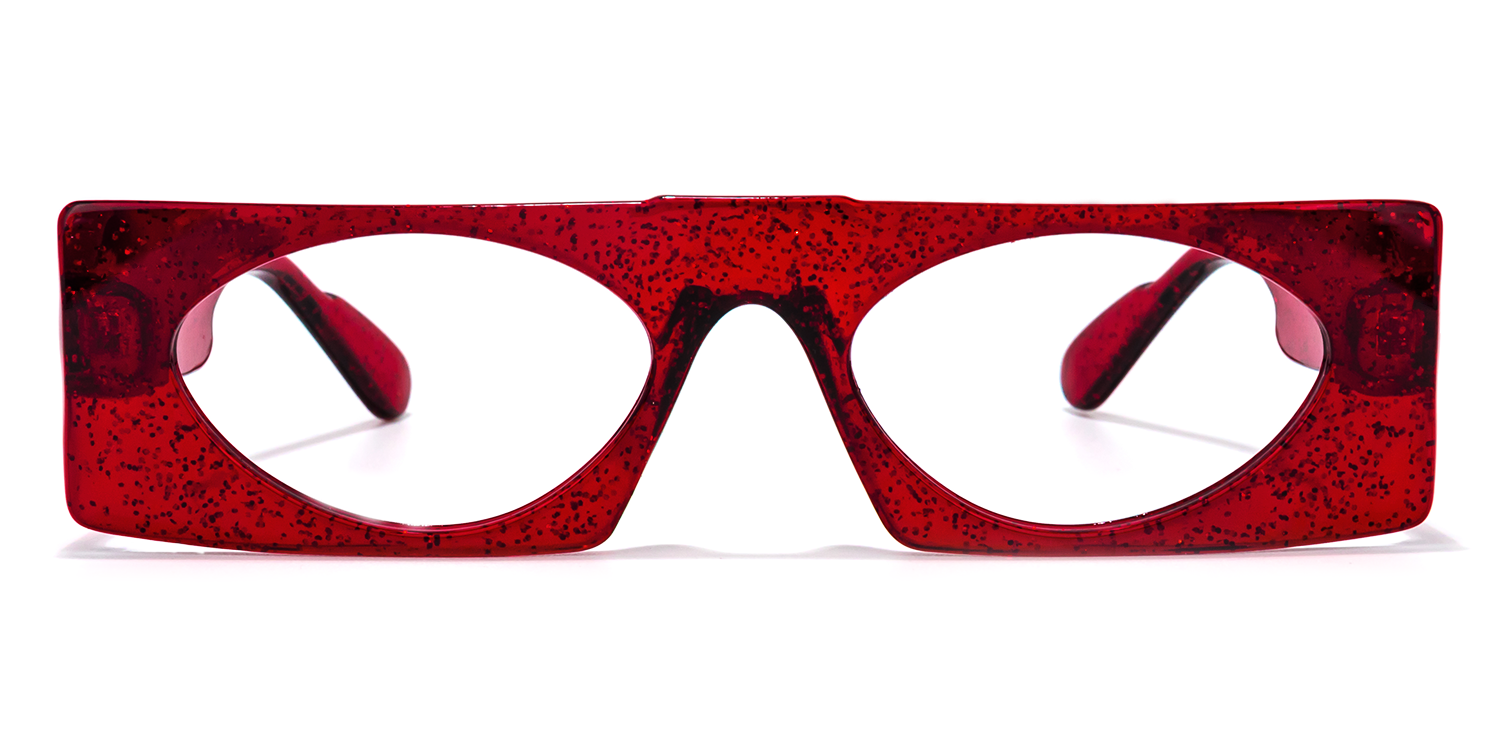 Rectangle Red Eyeglasses by Vooglam.com - Angle View