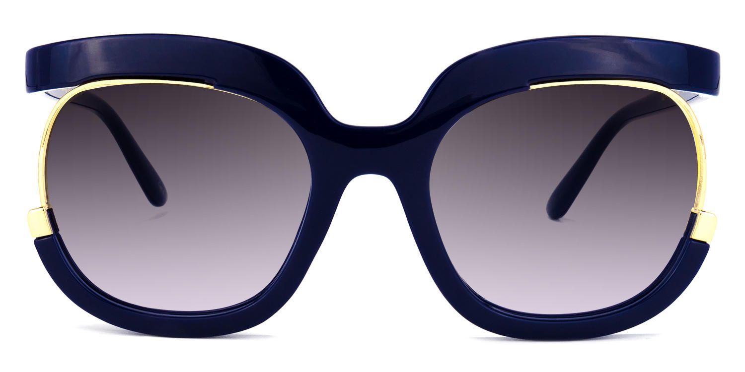 Round Dark/Blue Sunglasses | Vooglam.com Angle View