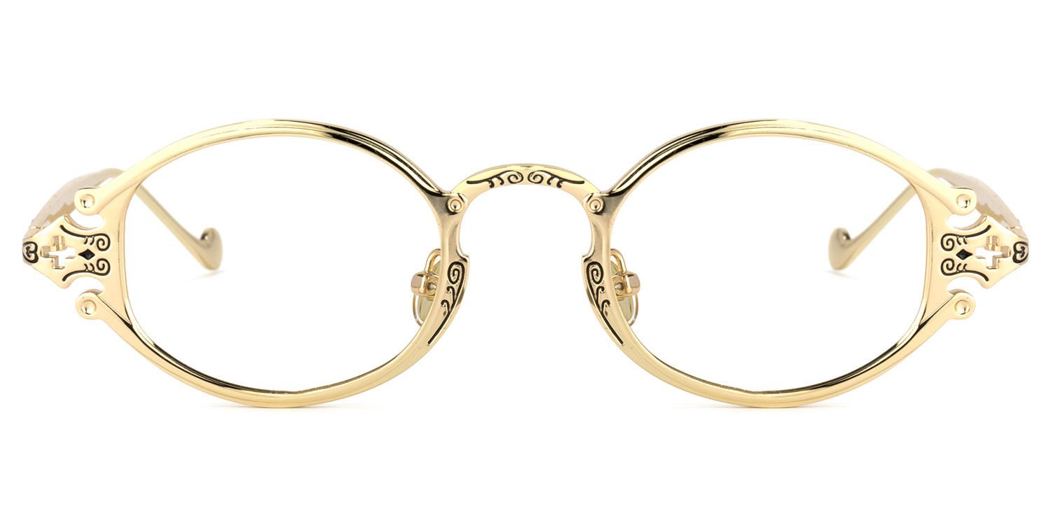 Oval Gold Eyeglasses | Vooglam.com Angle View