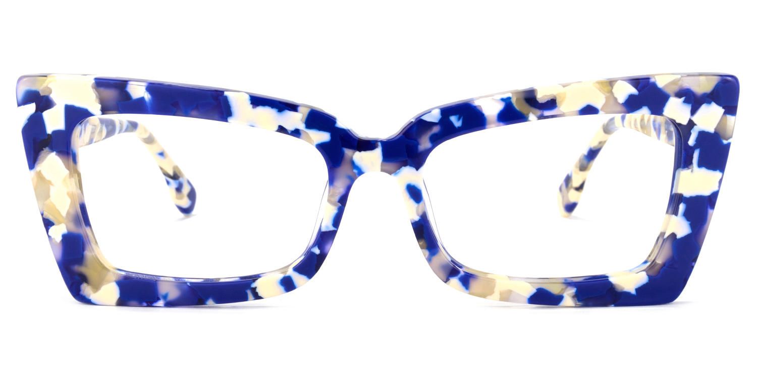 Sarah - Rectangle Blue Floral Eyeglasses | Vooglam Angle View