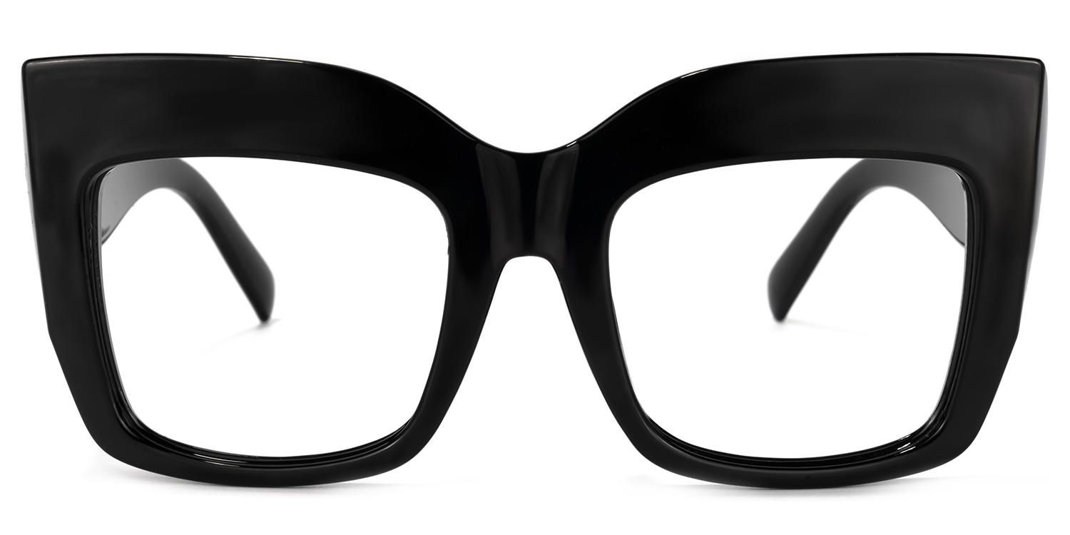 Cassandra - Bold Oversized Square Black Eyeglasses | Vooglam Angle View