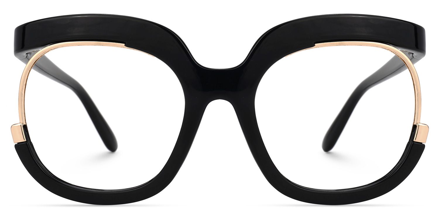 Fredia - Bold Black Glasses with Gold Accents | Vooglam Angle View