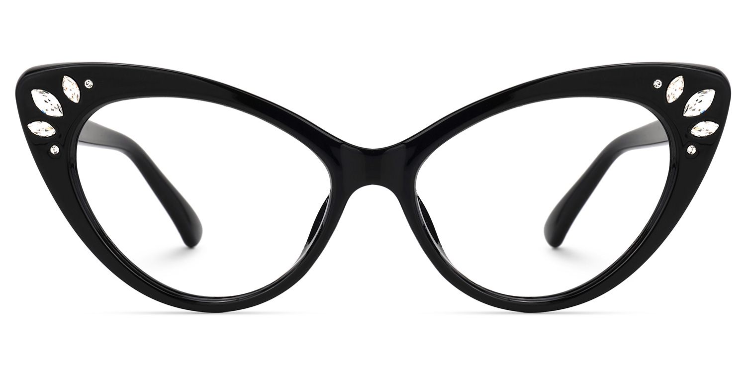 Emmie - Black Rhinestone Designed Cat Eye Glasses | Vooglam Angle View