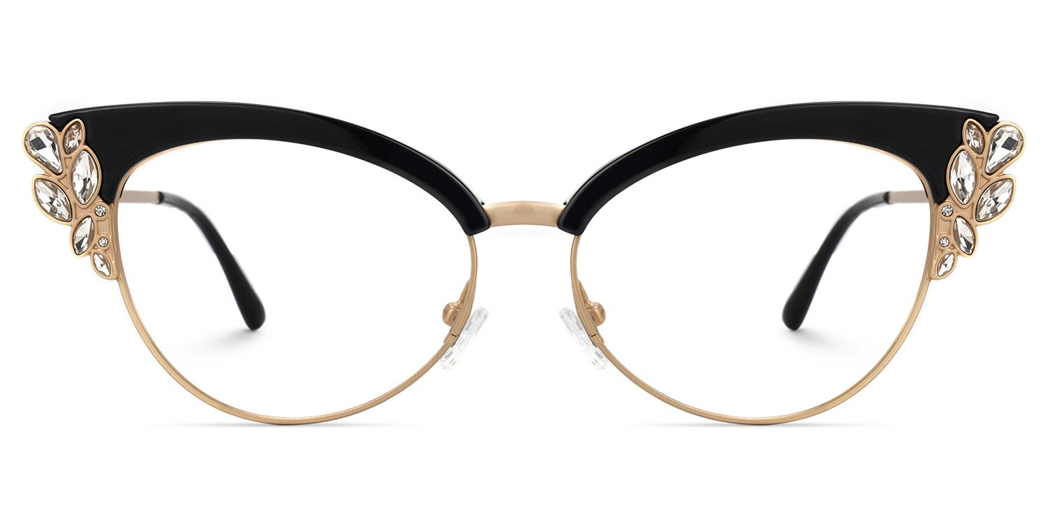 Portia Rhinestone Browline Cat Eye Glasses for Women by Vooglam - Angle View