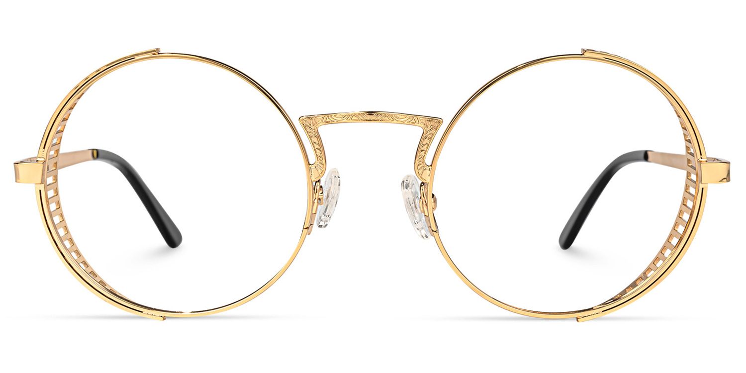 Rojas - Vintage-inspired Gold Round Eyeglasses | Vooglam Angle View