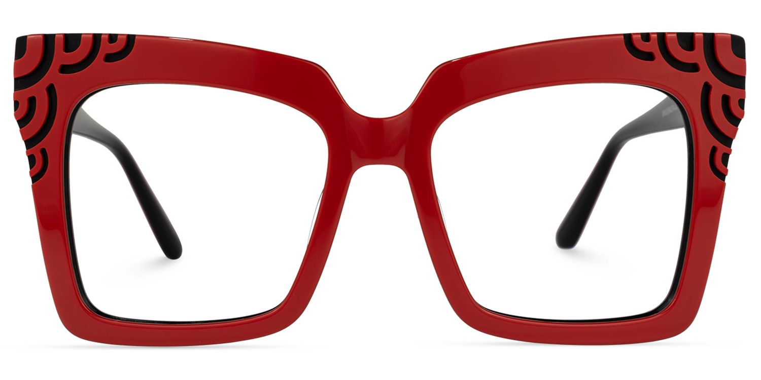 Yamizka - Square Red Eyeglasses | Vooglam Angle View