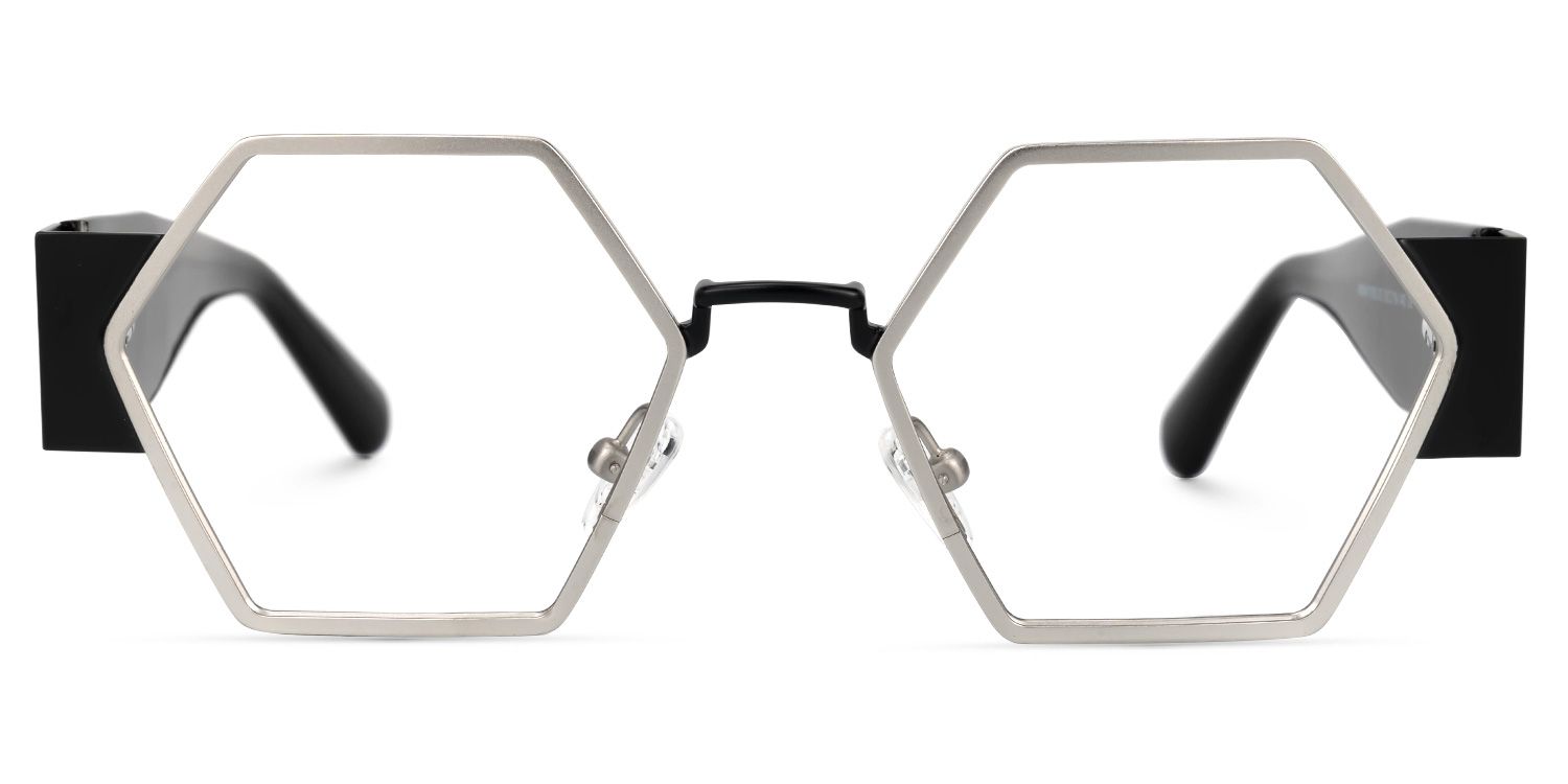 Lizzy - Geometric Silver Eyeglasses | Vooglam Angle View