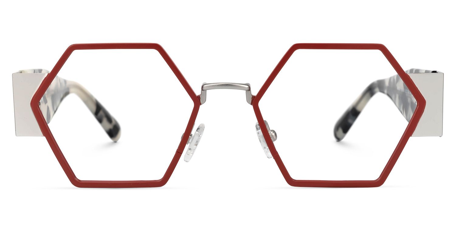 Lizzy - Geometric Red Eyeglasses by Vooglam - Angle View