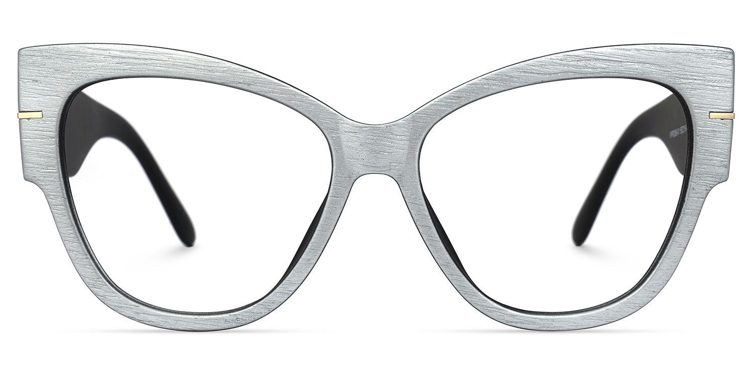 Elektra - Sleek Brushed Cat-Eye Designer Gray Glasses | Vooglam Angle View