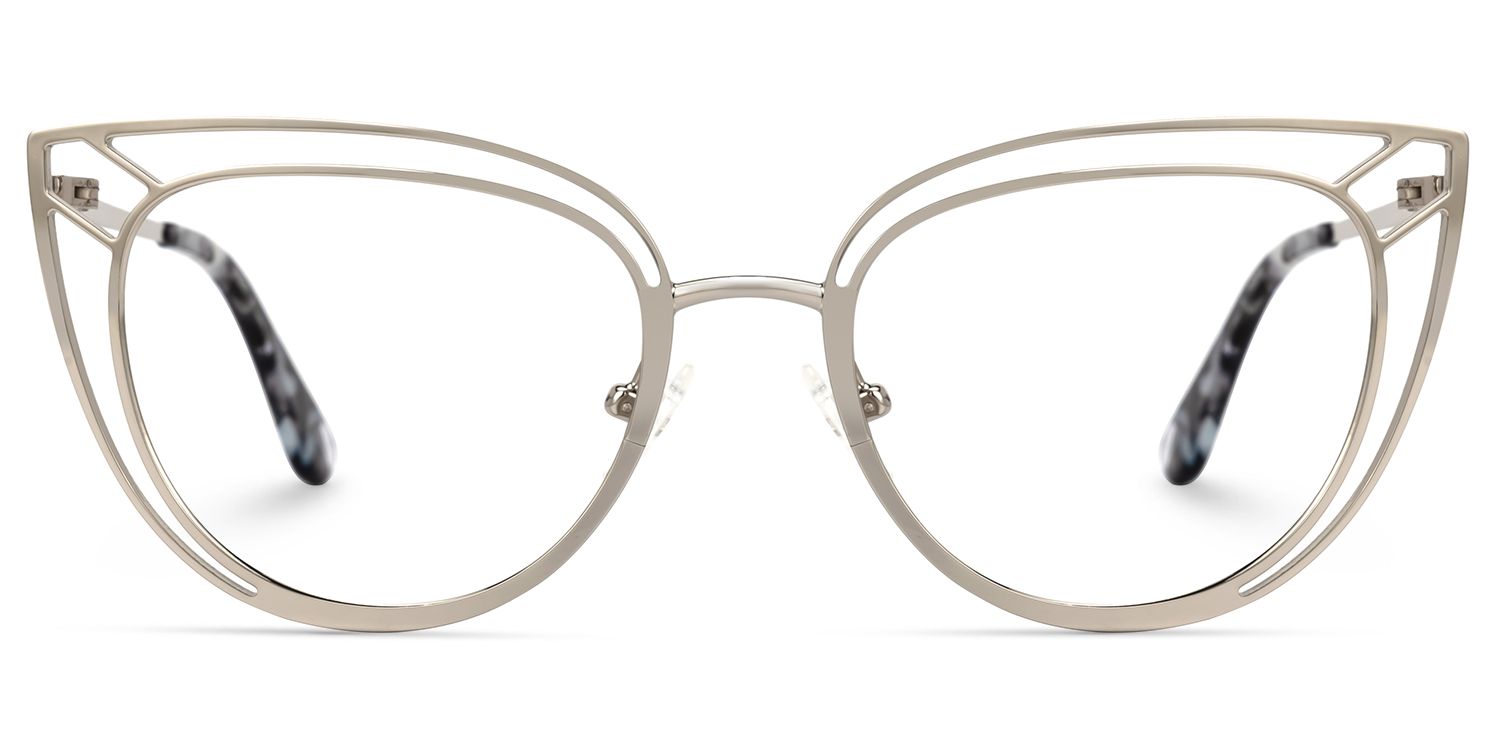 Adah - Cat Eye Silver Eyeglasses | Vooglam Angle View