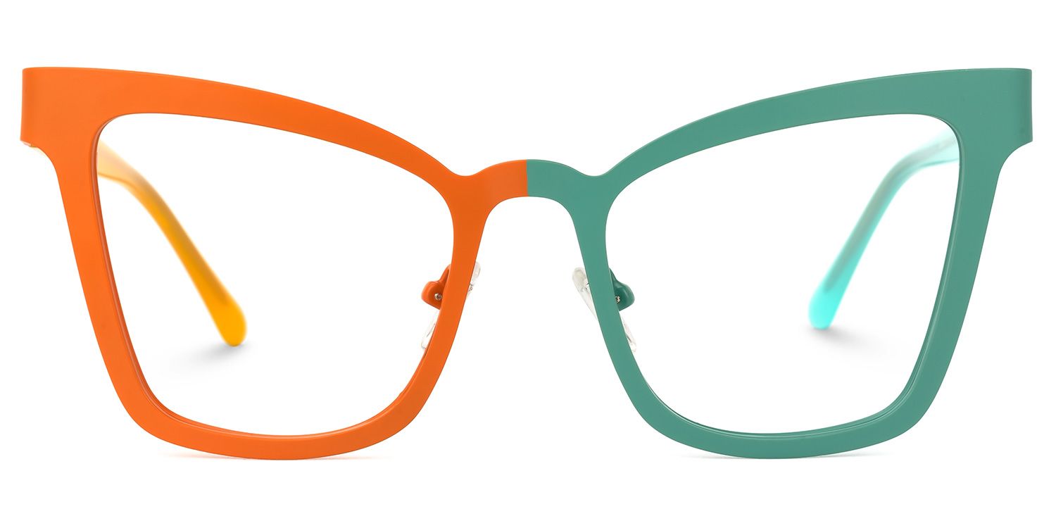 Adan - Cat Eye Orange/Green Two-tone Eyeglasses | Vooglam Angle View
