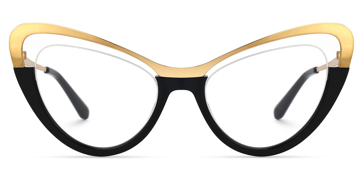 Adeja - Cat Eye Gold/Black Eyeglasses | Vooglam Angle View