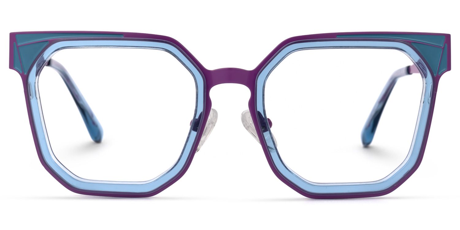 Adelia - Geometric Blue Eyeglasses | Vooglam Angle View