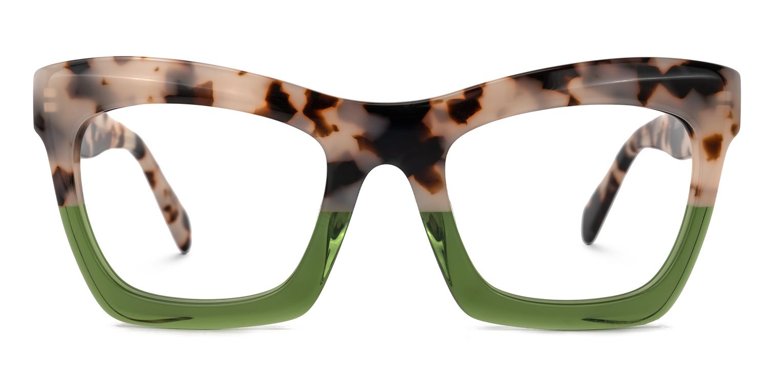 Sienna - Classy Leopard Print & Green Eyeglasses by Vooglam - Angle View