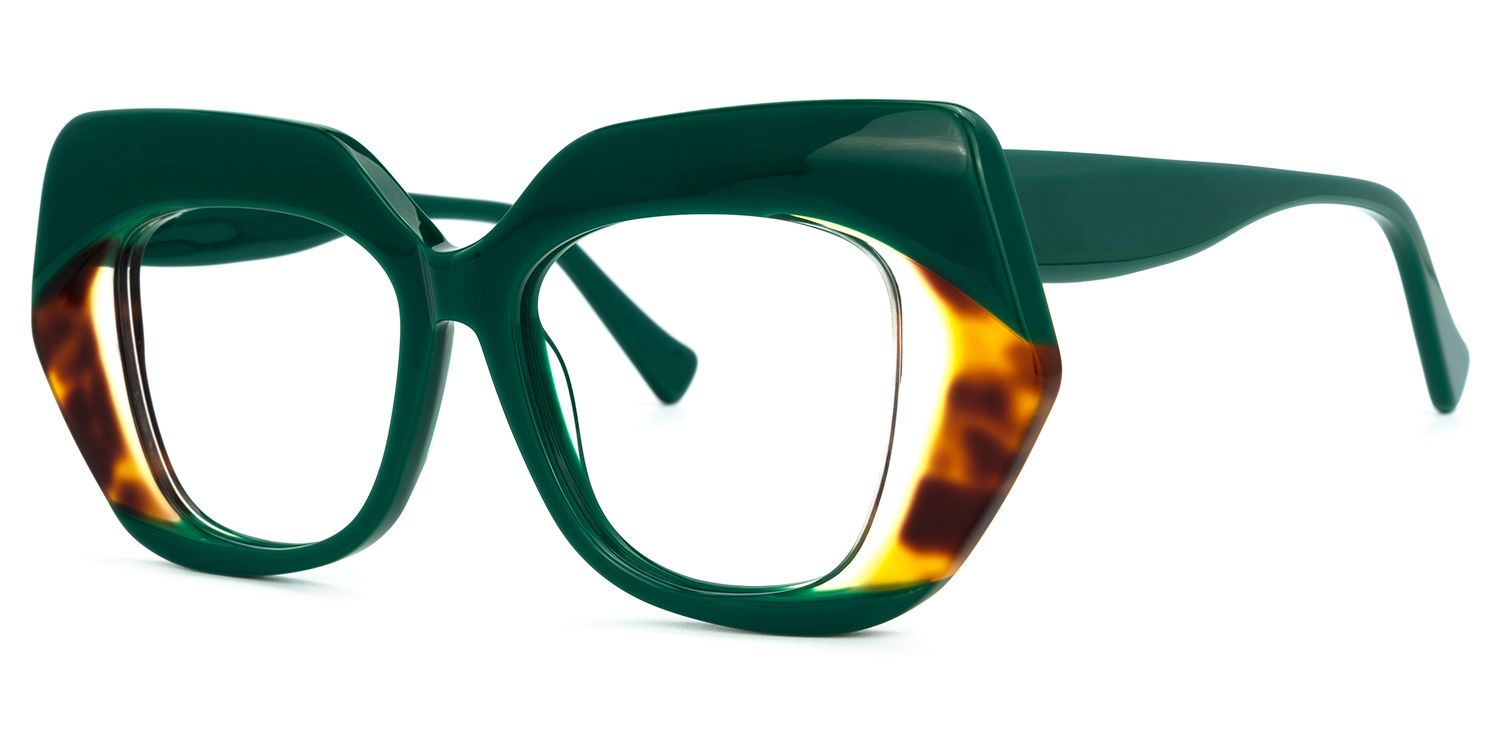 Geometric Green Eyeglasses | Vooglam.com Front View