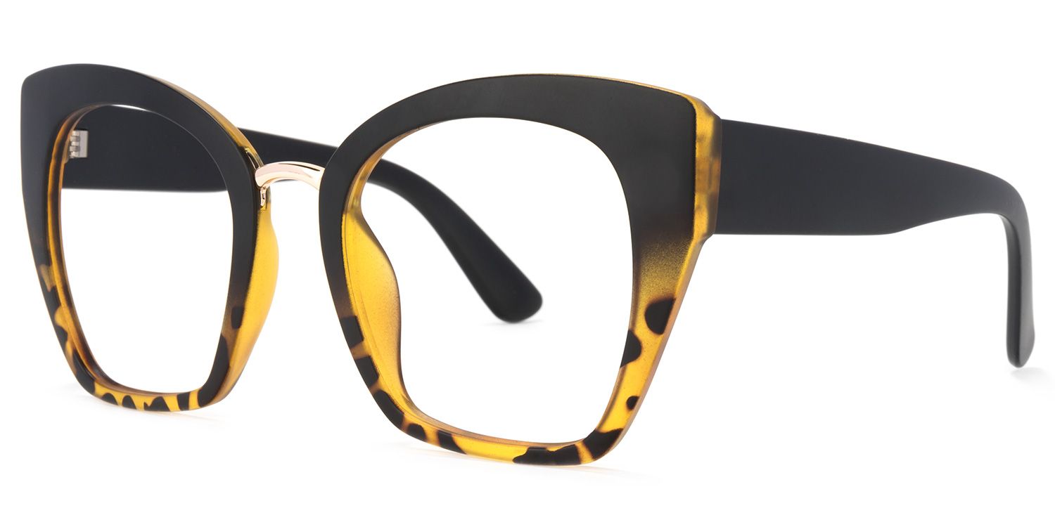 Cat Eye Gold/Tortoise Eyeglasses by Vooglam.com - Front View