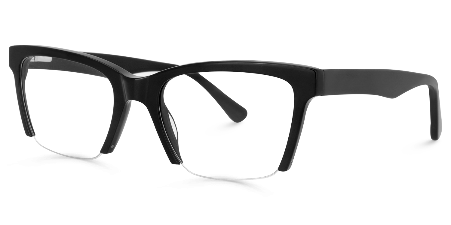 Delia - Half-rim Rectangle Black Eyeglasses | Vooglam Front View