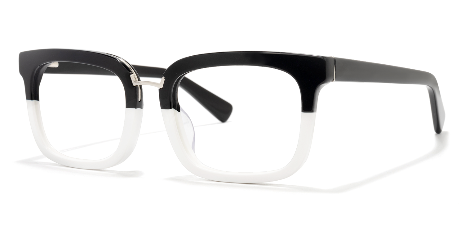 Chic Rectangle Black/White Eyeglasses│Vooglam Optical Glasses Front View