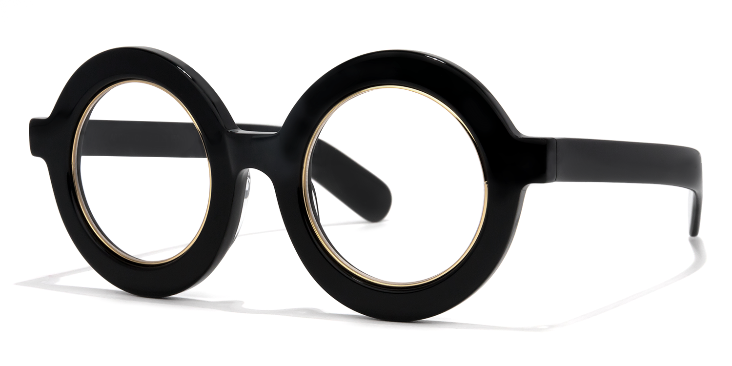 Almon - Round Black Eyeglasses by Vooglam - Front View