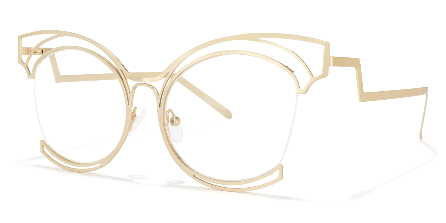Maggie - Cat Eye Gold Eyeglasses │Vooglam Front View
