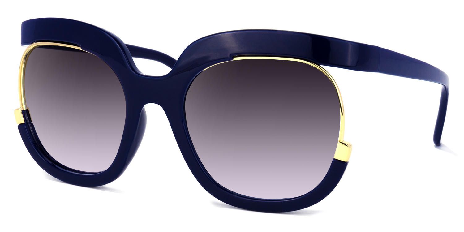 Round Dark/Blue Sunglasses | Vooglam.com Front View