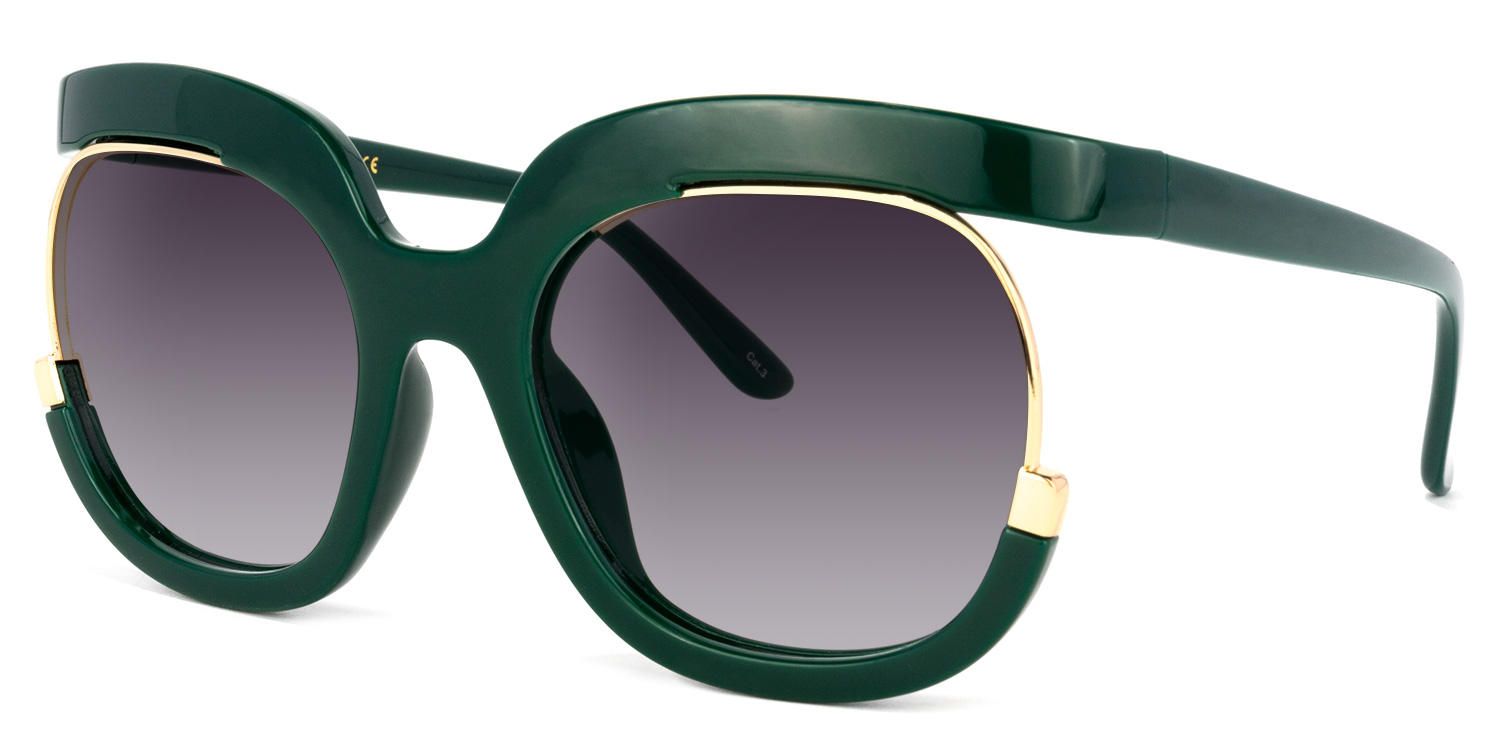 Round Dark/Green Sunglasses | Vooglam.com Front View