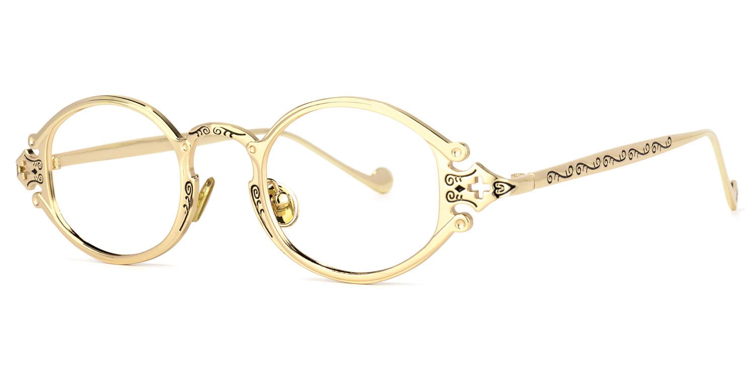 Oval Gold Eyeglasses | Vooglam.com Front View