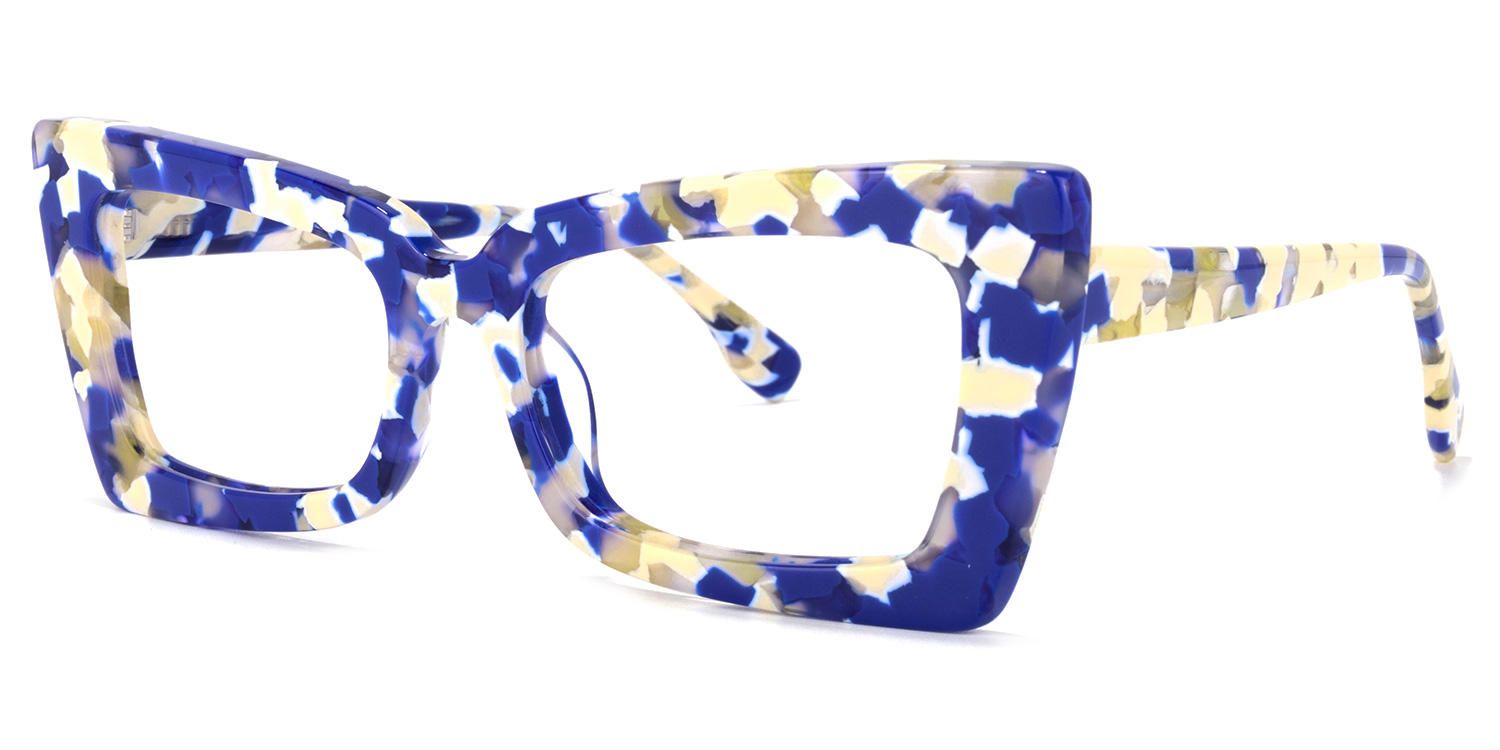 Sarah - Rectangle Blue Floral Eyeglasses | Vooglam Front View