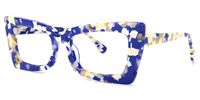 Sarah - Rectangle Blue Floral Eyeglasses | Vooglam Front View