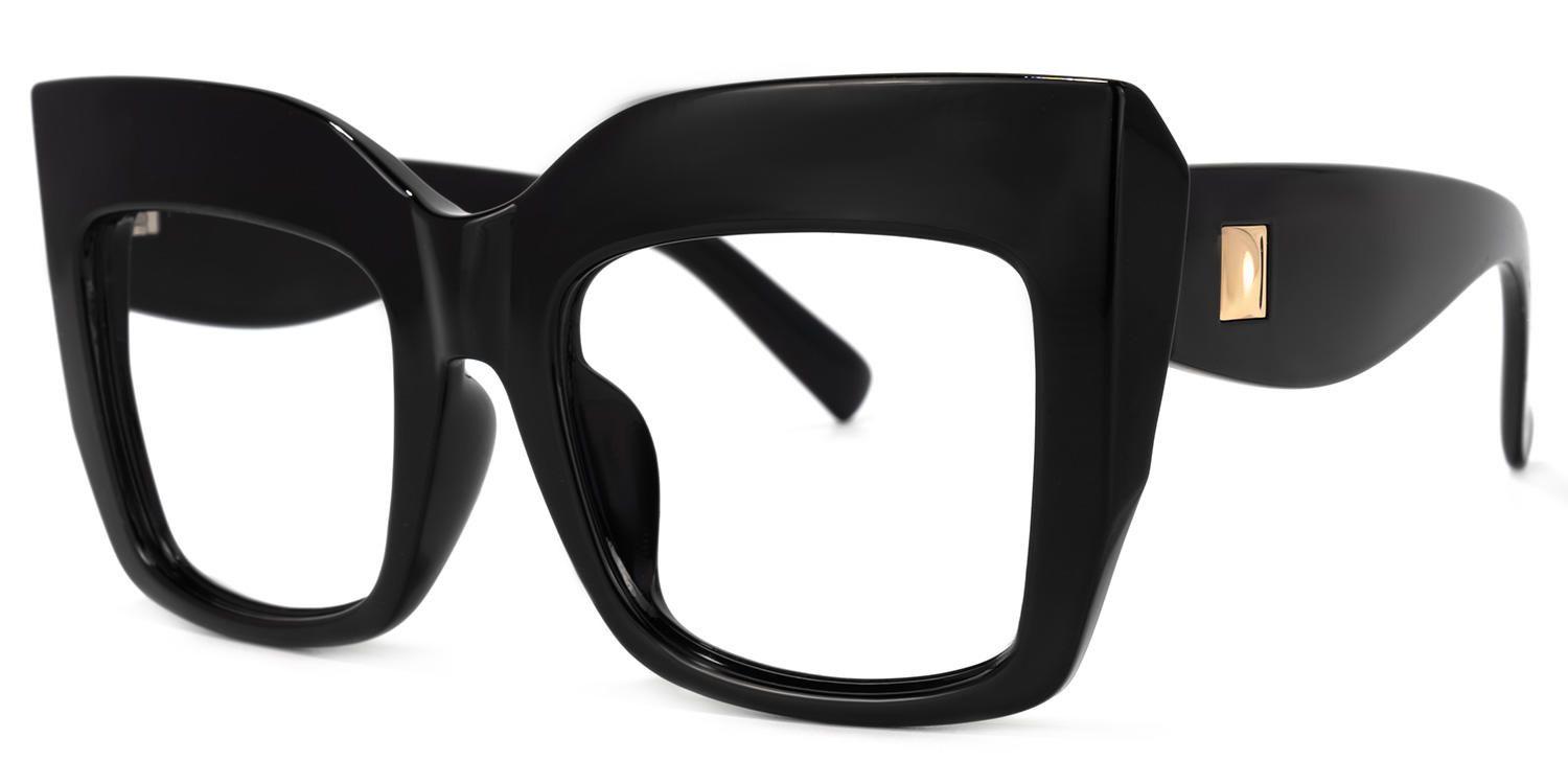 Cassandra - Bold Oversized Square Black Eyeglasses | Vooglam Front View