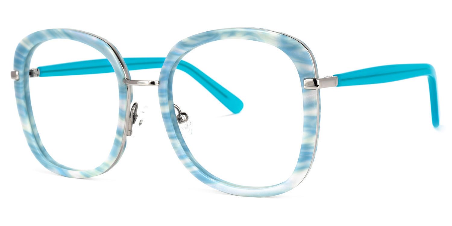 Square Light/Blue Eyeglasses | Vooglam.com Front View