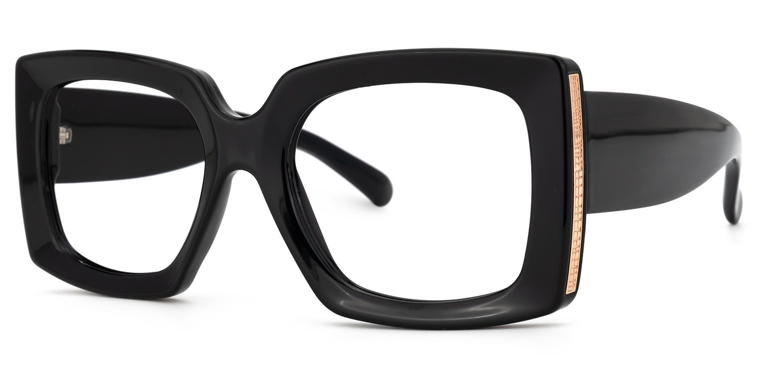 Borislav - Oversized Black Rectangle Glasses | Vooglam Front View
