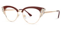 Portia - Wine/Red Crystal Browline Glasses | Vooglam Front View